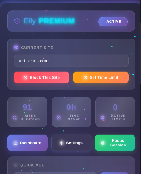Elly works at the tab level. When a blocked or over‑limit site is reques…
